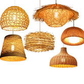 LED Rattan Chandelier Round Bird's Nest House Straw Hat Bamboo Lamp Pastoral Vintage Restaurant Chandelie Light